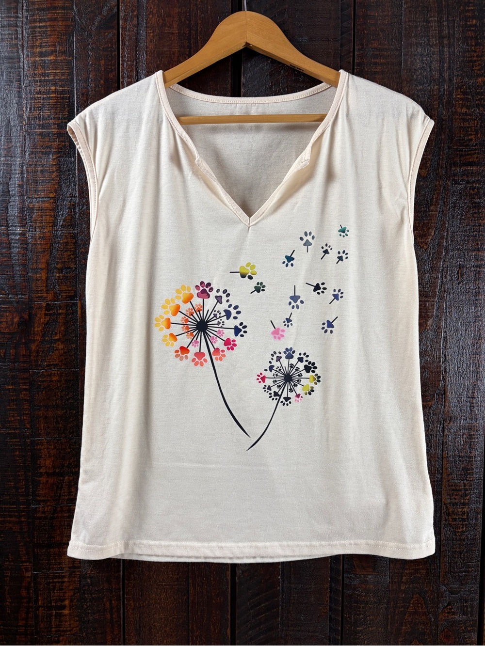 Women’s Cream Paw Print Floral Dandelion Tee Small